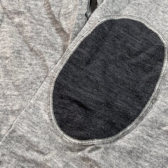 Allea Merino Wool Sweater Mens Large Baruffa Elbow Patches Italy Gray V-Neck - Picture 4 of 8